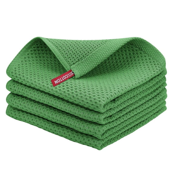 Kitchen Dishcloth Set 100% Cotton Waffle Weave Kitchen Dish Cloths,Ultra Soft Absorbent Quick Drying Dish Towels,13.4 X 13.4 Inches,4-Pack Fruit Green