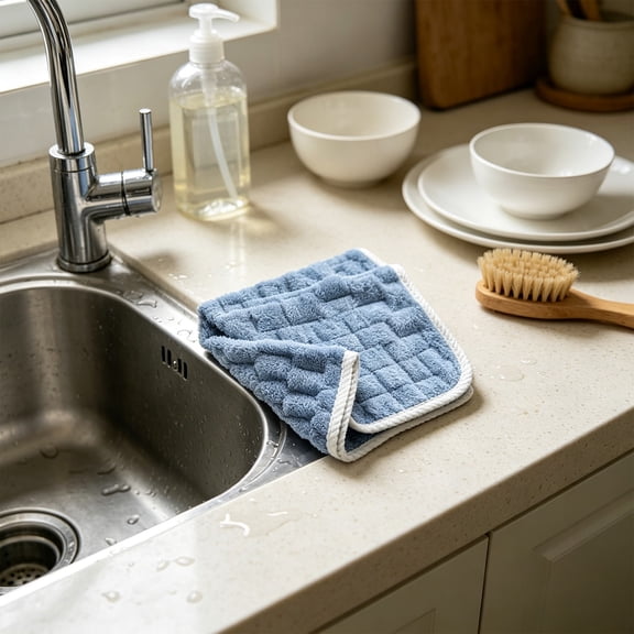 Kitchen Dishcloth Set 5 Pack, Fiber Cleaning Cloth Highly Absorbent Dish Rags for Washing Dishes, Thickened Scouring Pad for Grease Removal, Quick Drying Reusable Household Cleaning Towels