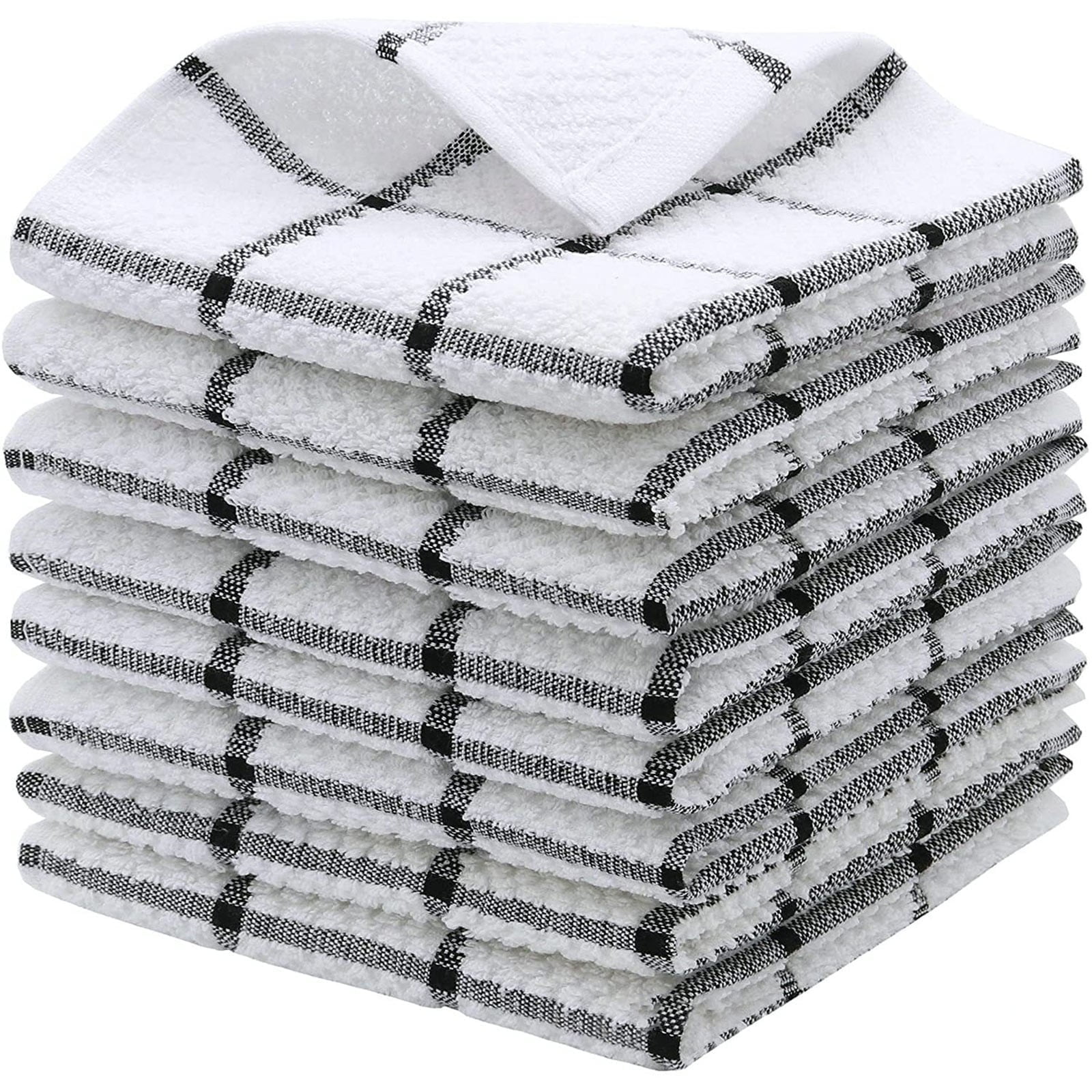 Kitchen Dishcloths, 100% Cotton Grid Terry Dish Cloths , Ultra Soft Super Absorbent Dishrag Reusable Dishcloth, Multi-Purpose Quick Drying Hand Dish Towel with Hanging Loop