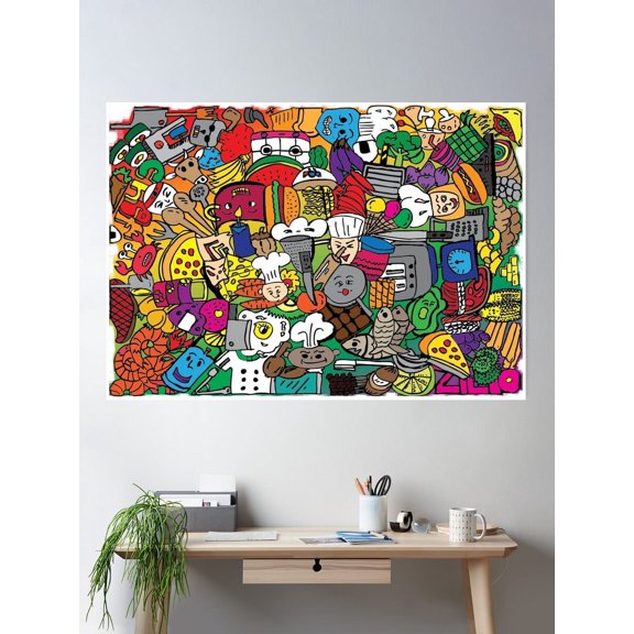 Kitchen Doodle Poster Wall Art, Modern Wall Decor For Living Room Bedroom, 24x36 UNFRAMED