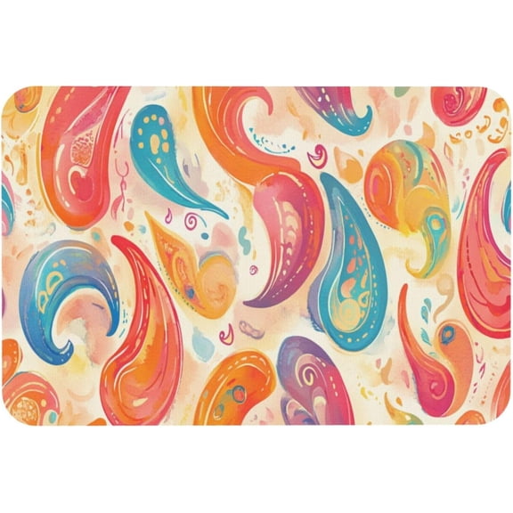 Kitchen Doormat, Charming Paisley Pattern, Personalized Housewarming Gift Carpet, Indoor and Outdoor Floor Decoration Supplies 16x24 inches Water-Absorbent, Non-Slip Diatom mud floormat