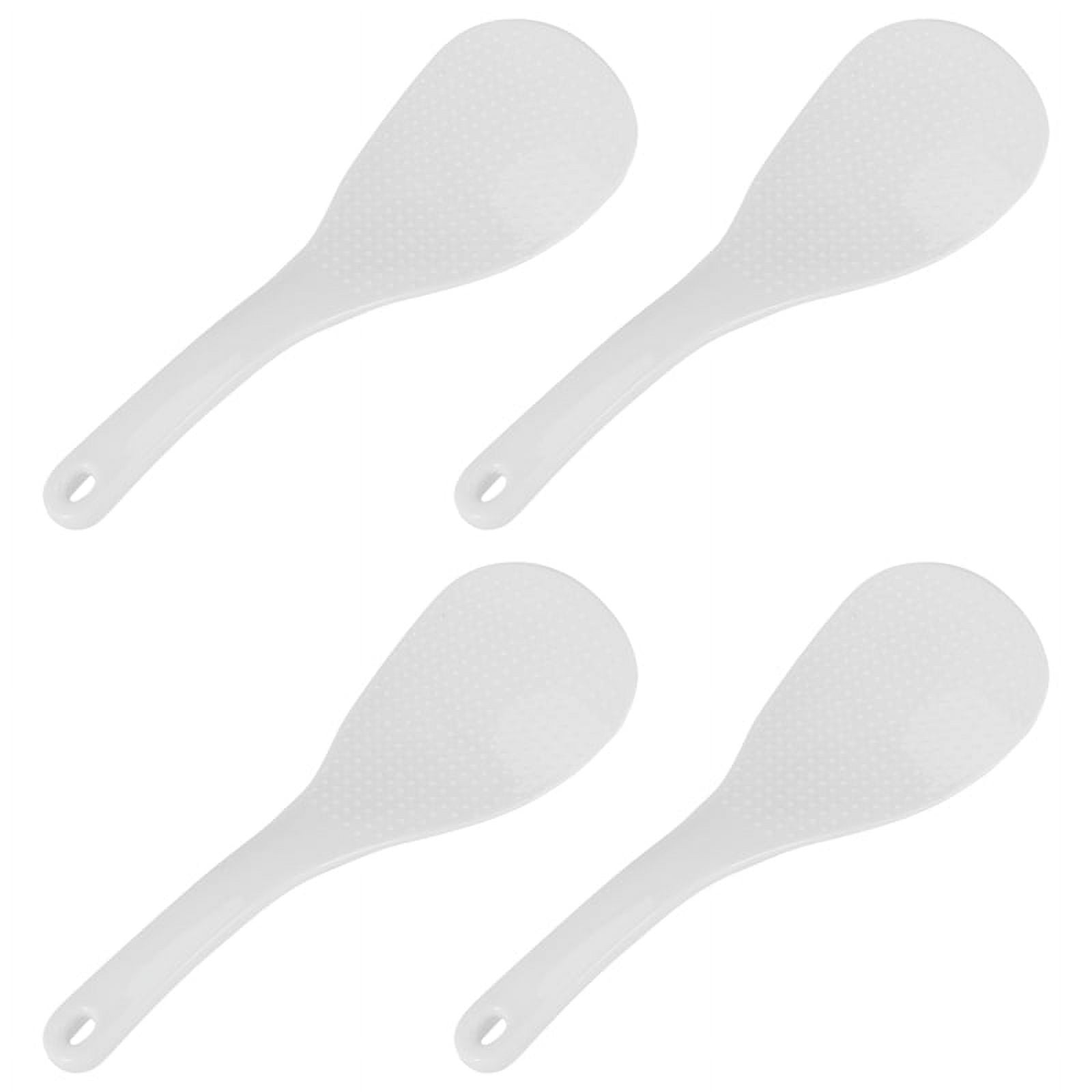 Kitchen Dotted White Plastic Flat Rice Scoop Paddle Meal Spoon