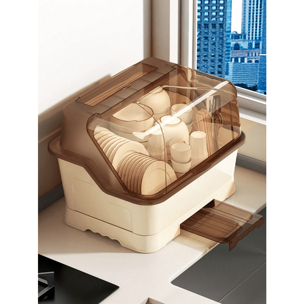 Dishware Box Kitchen Drain Dish Cabinet With Cover, Dishware And Utensils Storage ...
