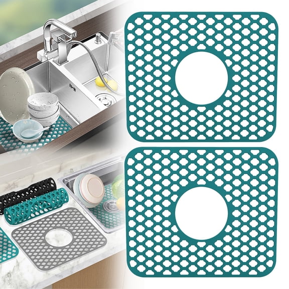 Kitchen Drain Rack 2*Drain Pad Kitchen Essentials Silicone Kitchen Sink Protector Mat Folding Heat Non Slip Kitchen Sink Mats Grid Accessory Grey for Bottom of Farmhouse Stainless