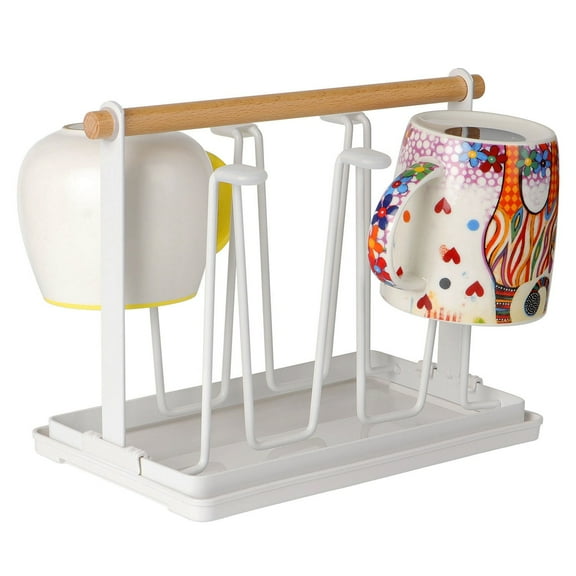 Kitchen Draining Rack Cup Storage Stand with Tray for Organized Glassware for Home and Kitchen Use Space Saving Design Elegant White