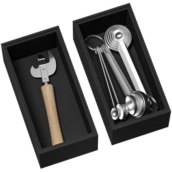 Kitchen Drawer Organizer Bins, Black Bamboo Drawer Organizer Stackable for Silverware, Utensils, Cutlery, Flatware, for Junk Drawer, Dresser, Bathroom, 6" x 3" x 2.5" (Set of 2)