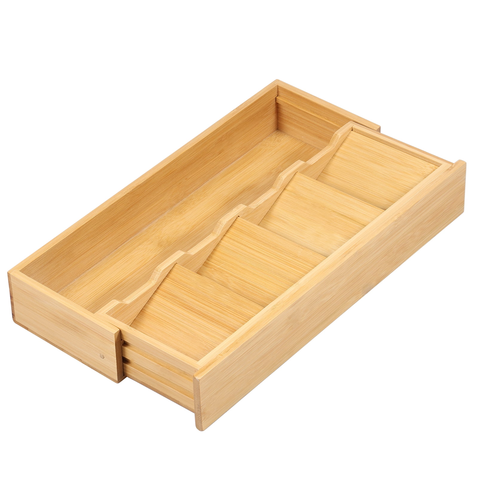 Kitchen Drawer Organizer Expandable Cutlery Tray Silverware Organizer Bamboo Utensil Tray Holder with 5 Compartment Flatware Sorting Tray for Tableware Fork Chopstick