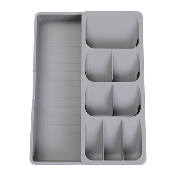 Kitchen Drawer Organizer | Plastic Cutlery Tray for Spoons, Forks & Knives | 40.5x16.5x5.5cm Gray Silverware Storage Box | Detachable Design | Easy to Clean | Fits 16"+ Drawers