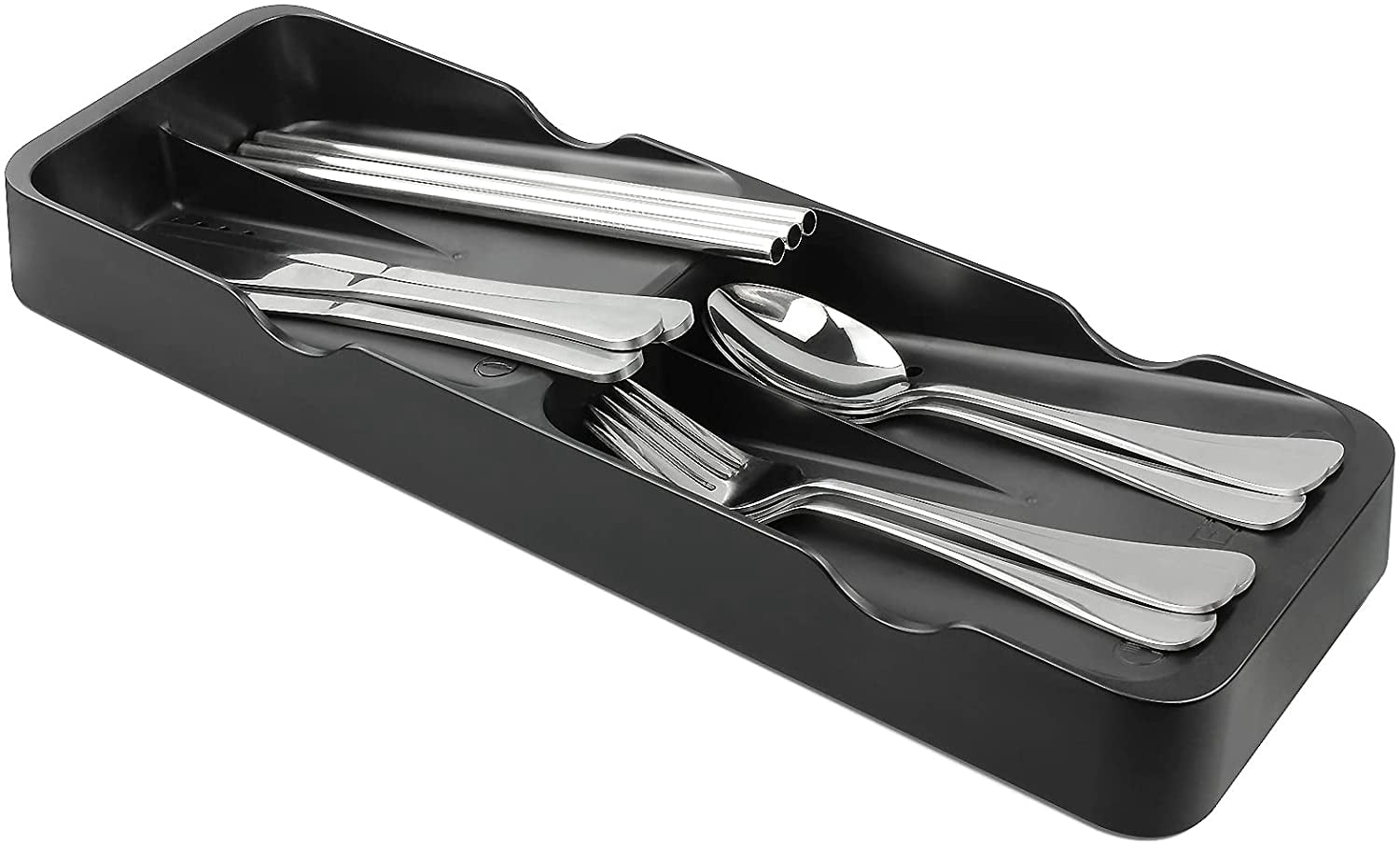 Kitchen Drawer Organizer Small /Utensil Holder and Cutlery Tray for Flatware and Silverware Partition Storage (Black - Flatware Organizers Only)