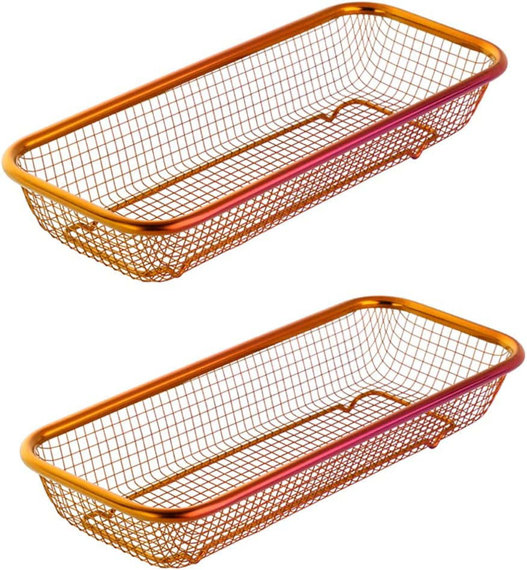 Kitchen Drawer Organizer, Stainless Steel Storage Container Metal Cabinet Storage Basket for Holding Silverware Kitchen Utensil, Pack of 2, Orange