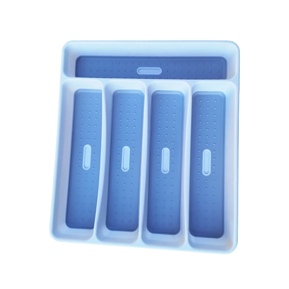 Kitchen Drawer Organizer Tray for Flatware Storage, 5 Compartments, for Countertop/Cabinet, 32x28cm, Blue