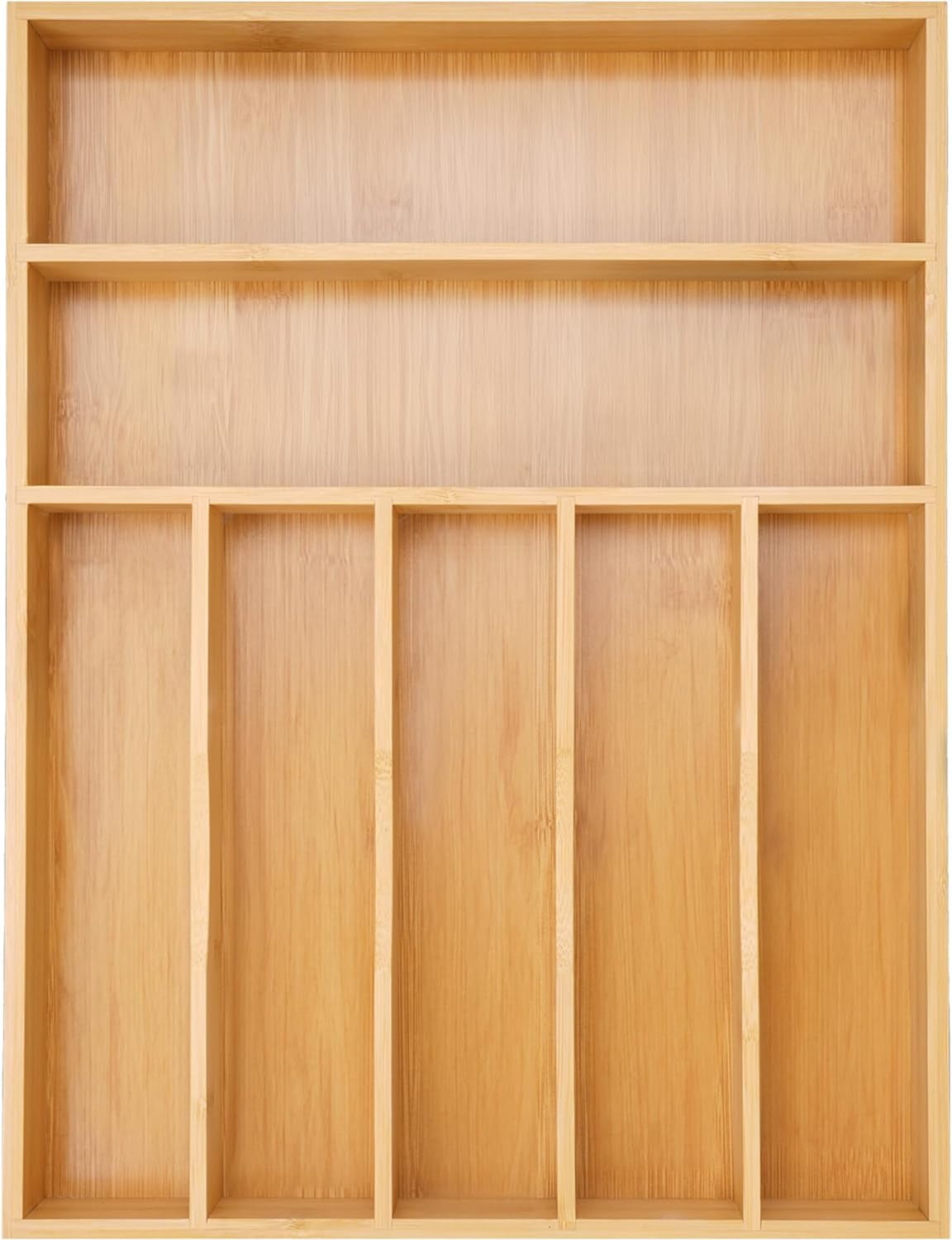 Silverware Organizer Kitchen Drawer Utensil Bamboo Holder Cutlery in Flatware Tray(7 slots, Natural