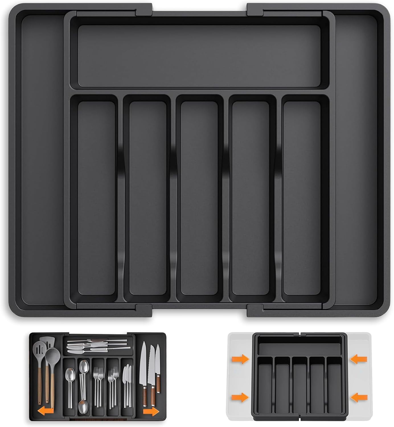 Behome Kitchen Drawer Organizer, Space-Saving 8 Storage Compartments Holds Silverware, Expandable Utensil Tray for the Kitchen, Anti Slip Design, Flexible Size, Black - Walmart.com