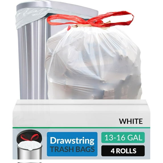 Kitchen Drawstring Trash Bags 13 Gallon | 500 Count Bulk | Kitchen Garbage Bags | White | 13 Gallon - 16 Gal Capacity