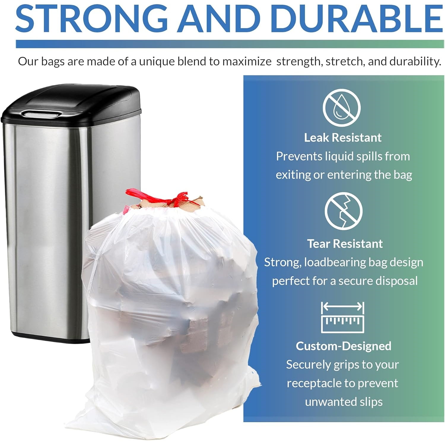 Kitchen Drawstring Trash Bags 13 Gallon | 500 Count Bulk | Kitchen Garbage Bags | White | 13 Gallon - 16 Gal Capacity