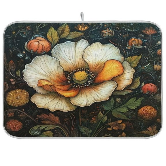 Kitchen Drying Mat 16x18In Drying Dish Mat Dish Drying Mats Kitchen Countertop Multi-Function Drain Drying Mat Kitchen Table A Flower