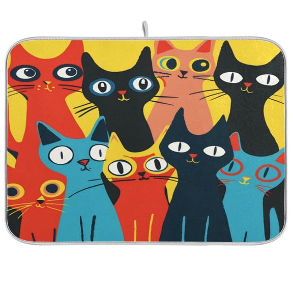 Kitchen Drying Mat 16x18In Drying Dish Mat Dish Drying Mats Kitchen Countertop Multi-Function Drain Drying Mat Kitchen Table Art Cat