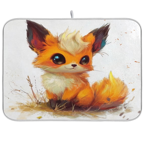 Kitchen Drying Mat 16x18In Drying Dish Mat Dish Drying Mats Kitchen Countertop Multi-Function Drain Drying Mat Kitchen Table Beautiful Cute Orange Fox