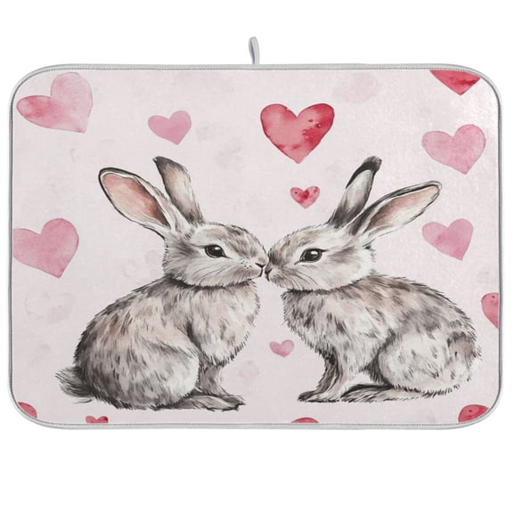 Kitchen Drying Mat 16x18In Drying Dish Mat Dish Drying Mats Kitchen Countertop Multi-Function Drain Drying Mat Kitchen Table Beautiful Grey Love Rabbit