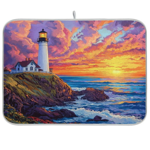 Kitchen Drying Mat 16x18In Drying Dish Mat Dish Drying Mats Kitchen Countertop Multi-Function Drain Drying Mat Kitchen Table Beautiful Lighthouse