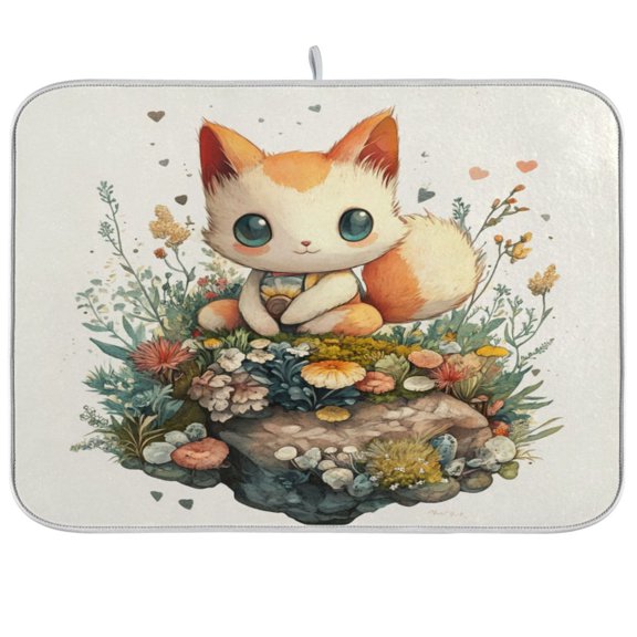 Kitchen Drying Mat 16x18In Drying Dish Mat Dish Drying Mats Kitchen Countertop Multi-Function Drain Drying Mat Kitchen Table Beautiful Little Orange Fox