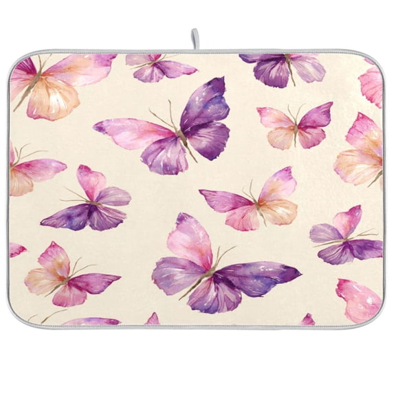 Kitchen Drying Mat 16x18In Drying Dish Mat Dish Drying Mats Kitchen Countertop Multi-Function Drain Drying Mat Kitchen Table Beautiful Purple Butterfly