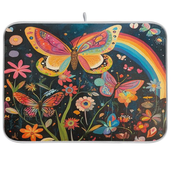Kitchen Drying Mat 16x18In Drying Dish Mat Dish Drying Mats Kitchen Countertop Multi-Function Drain Drying Mat Kitchen Table Beautiful Rainbow Butterfly