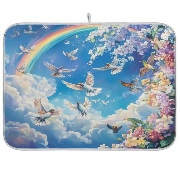 Kitchen Drying Mat 16x18In Drying Dish Mat Dish Drying Mats Kitchen Countertop Multi-Function Drain Drying Mat Kitchen Table Beautiful Rainbow Dove