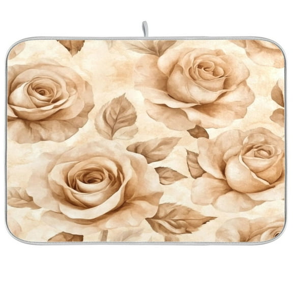 Kitchen Drying Mat 16x18In Drying Dish Mat Dish Drying Mats Kitchen Countertop Multi-Function Drain Drying Mat Kitchen Table Beige Roses