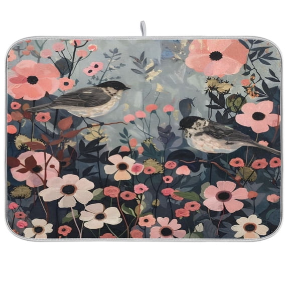 Kitchen Drying Mat 16x18In Drying Dish Mat Dish Drying Mats Kitchen Countertop Multi-Function Drain Drying Mat Kitchen Table Black Bird