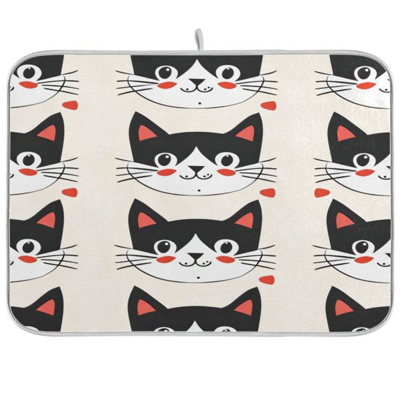 Kitchen Drying Mat 16x18In Drying Dish Mat Dish Drying Mats Kitchen Countertop Multi-Function Drain Drying Mat Kitchen Table Black Cat Face