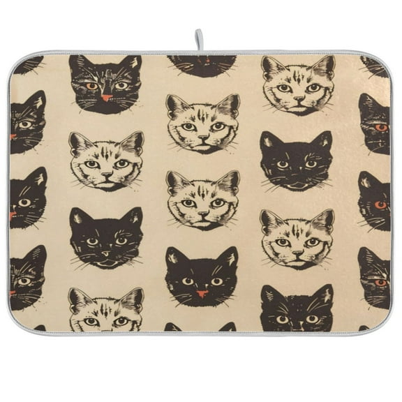 Kitchen Drying Mat 16x18In Drying Dish Mat Dish Drying Mats Kitchen Countertop Multi-Function Drain Drying Mat Kitchen Table Black Cat
