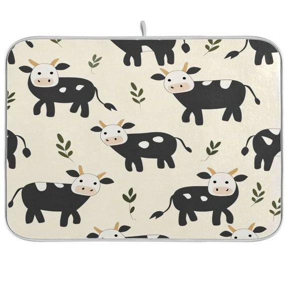 Kitchen Drying Mat 16x18In Drying Dish Mat Dish Drying Mats Kitchen Countertop Multi-Function Drain Drying Mat Kitchen Table Black Cow