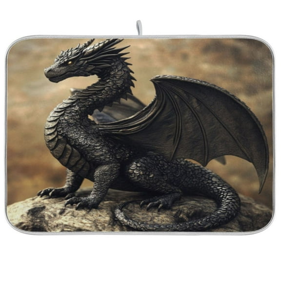 Kitchen Drying Mat 16x18In Drying Dish Mat Dish Drying Mats Kitchen Countertop Multi-Function Drain Drying Mat Kitchen Table Black Dragon