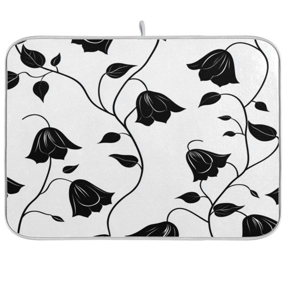 Kitchen Drying Mat 16x18In Drying Dish Mat Dish Drying Mats Kitchen Countertop Multi-Function Drain Drying Mat Kitchen Table Black Flower