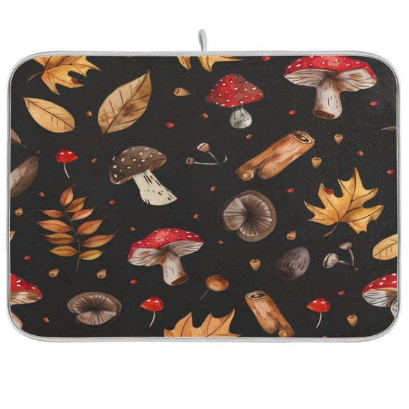 Kitchen Drying Mat 16x18In Drying Dish Mat Dish Drying Mats Kitchen Countertop Multi-Function Drain Drying Mat Kitchen Table Black Mushroom