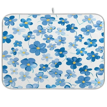 Kitchen Drying Mat 16x18In Drying Dish Mat Dish Drying Mats Kitchen Countertop Multi-Function Drain Drying Mat Kitchen Table Blue Floral