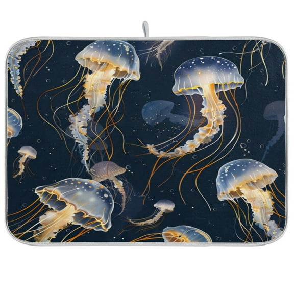 Kitchen Drying Mat 16x18In Drying Dish Mat Dish Drying Mats Kitchen Countertop Multi-Function Drain Drying Mat Kitchen Table Blue Jellyfish
