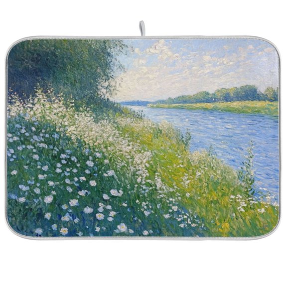 Kitchen Drying Mat 16x18In Drying Dish Mat Dish Drying Mats Kitchen Countertop Multi-Function Drain Drying Mat Kitchen Table Blue Lake