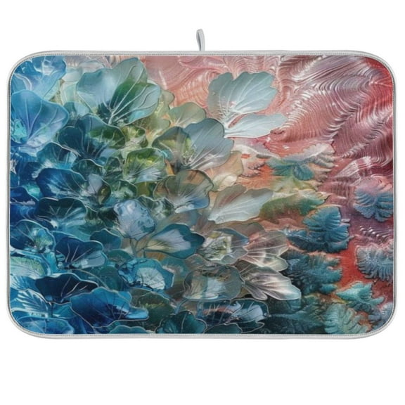 Kitchen Drying Mat 16x18In Drying Dish Mat Dish Drying Mats Kitchen Countertop Multi-Function Drain Drying Mat Kitchen Table Blue Leaves