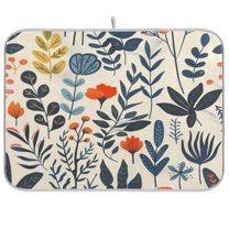 Kitchen Drying Mat 16x18In Drying Dish Mat Dish Drying Mats Kitchen Countertop Multi-Function Drain Drying Mat Kitchen Table Blue-green Leaves