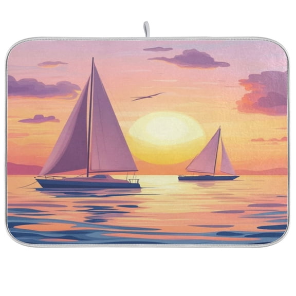 Kitchen Drying Mat 16x18In Drying Dish Mat Dish Drying Mats Kitchen Countertop Multi-Function Drain Drying Mat Kitchen Table Boat Sunset