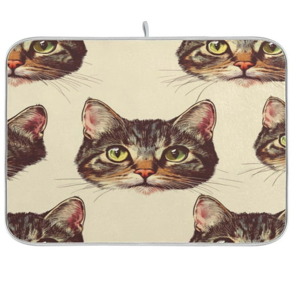 Kitchen Drying Mat 16x18In Drying Dish Mat Dish Drying Mats Kitchen Countertop Multi-Function Drain Drying Mat Kitchen Table Brown Cat Face