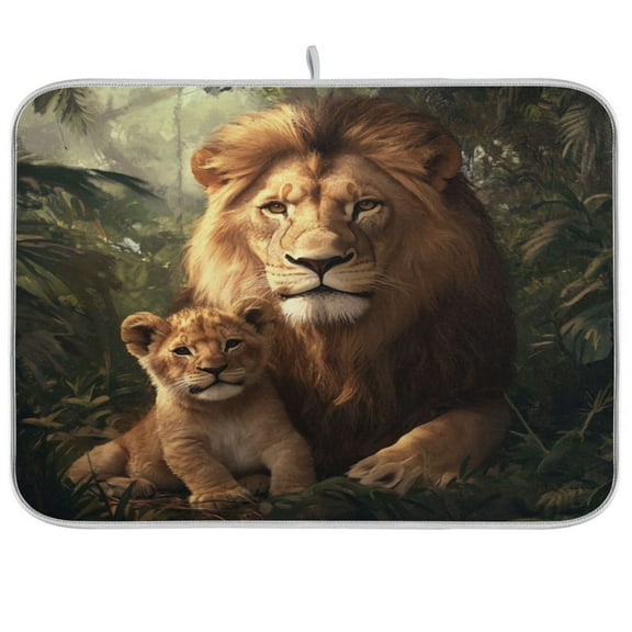 Kitchen Drying Mat 16x18In Drying Dish Mat Dish Drying Mats Kitchen Countertop Multi-Function Drain Drying Mat Kitchen Table Brown Lions