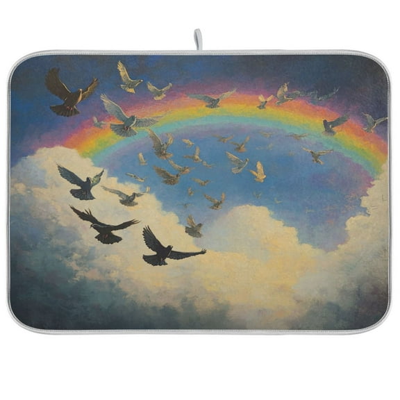 Kitchen Drying Mat 16x18In Drying Dish Mat Dish Drying Mats Kitchen Countertop Multi-Function Drain Drying Mat Kitchen Table Cartoon Beautiful Rainbow