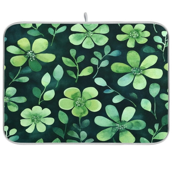 Kitchen Drying Mat 16x18In Drying Dish Mat Dish Drying Mats Kitchen Countertop Multi-Function Drain Drying Mat Kitchen Table Cartoon Green Flowers