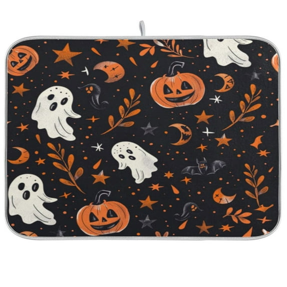 Kitchen Drying Mat 16x18In Drying Dish Mat Dish Drying Mats Kitchen Countertop Multi-Function Drain Drying Mat Kitchen Table Cartoon Halloween Elements4