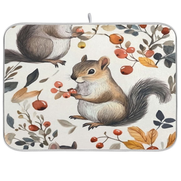 Kitchen Drying Mat 16x18In Drying Dish Mat Dish Drying Mats Kitchen Countertop Multi-Function Drain Drying Mat Kitchen Table Cartoon Squirrel