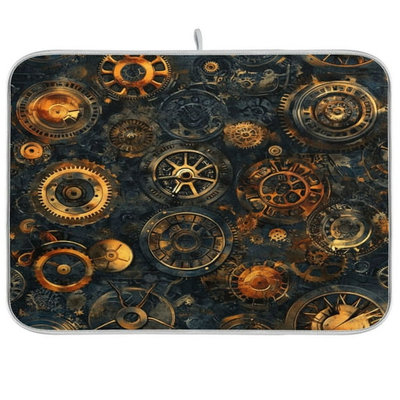 Kitchen Drying Mat 16x18In Drying Dish Mat Dish Drying Mats Kitchen Countertop Multi-Function Drain Drying Mat Kitchen Table Cartoon Steampunk Gears