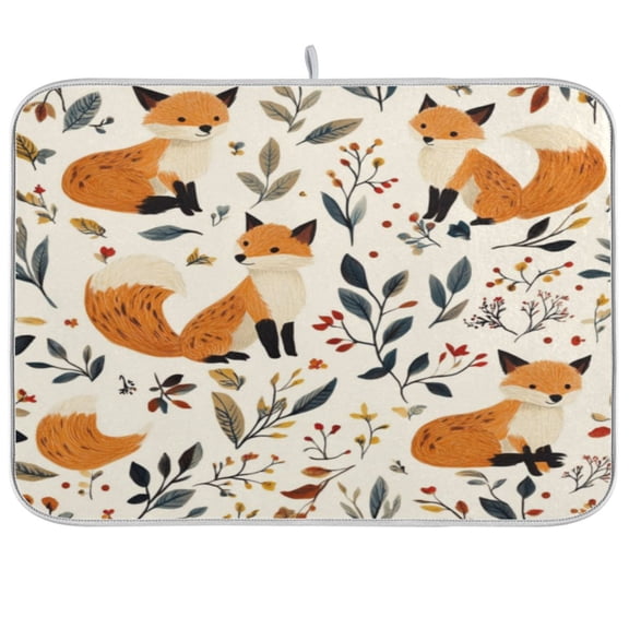 Kitchen Drying Mat 16x18In Drying Dish Mat Dish Drying Mats Kitchen Countertop Multi-Function Drain Drying Mat Kitchen Table Cartoon Yellow Cute Fox